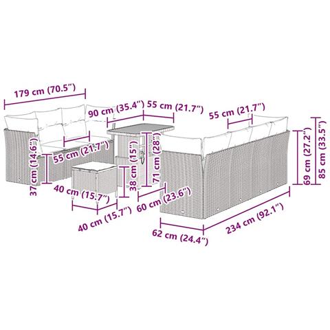 Set divani giardino  10 pezzi con cuscini beige rattan acacia, Set pranzo giardino  3 pezzi con cuscini beige rattan acacia - Foto 9