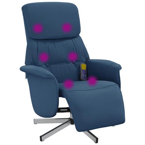 Poltrona Reclinabile Massaggiante con Poggiapiedi Blu Tessuto - Foto 1