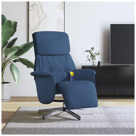 Poltrona Reclinabile Massaggiante con Poggiapiedi Blu Tessuto - Foto 2