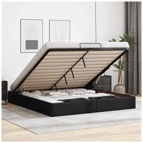 Struttura Letto Pouf senza Materasso Nero 180x200 cm Similpelle - Foto 2