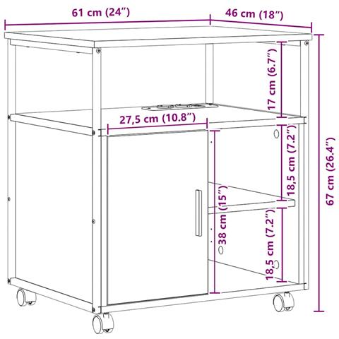 Mobile per Ufficio con ruota Rovere fumo 61 x 46 x 67 cm - Foto 9