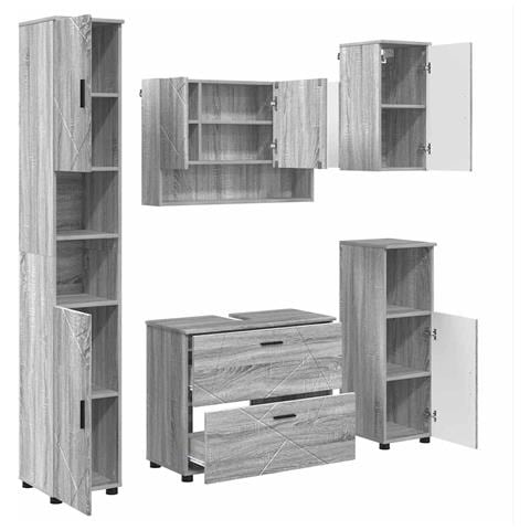 Set di mobili per il bagno 5 pcs Grigio sonoma 30 x 35 x 192 cm - Foto 1