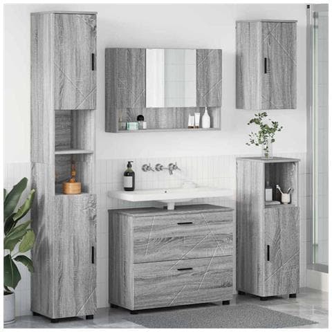 Set di mobili per il bagno 5 pcs Grigio sonoma 30 x 35 x 192 cm - Foto 2