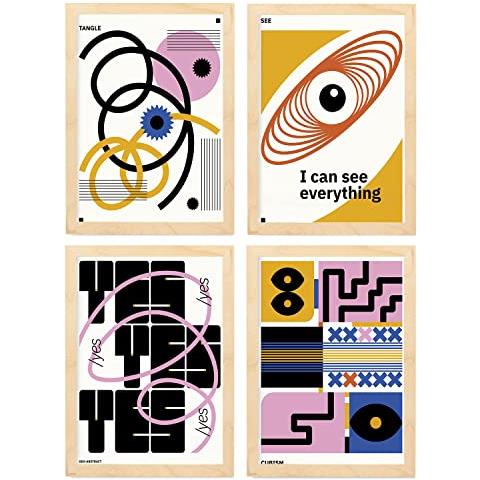 Set Di 4 Stampe Poster Di Cubismo Astratto Accettazione Fogli Con Mostra D'arte Estetica Illustrazioni A Colori Per Telaio In Legno Chiaro A4 - Foto 1