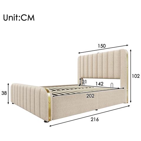 Letto In Lino Beige Con Strisce Dorate, Usb E Vano Contenitore - Foto 2