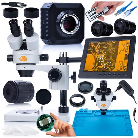 Set Microscopio Professionale Mercury Pro Con Telecamera, Tappetino In Silicone, Supporto Display E Schermo 8"" - Alta Qualità Ottica, Zoom 7x-45x, Uso Universale - Foto 1