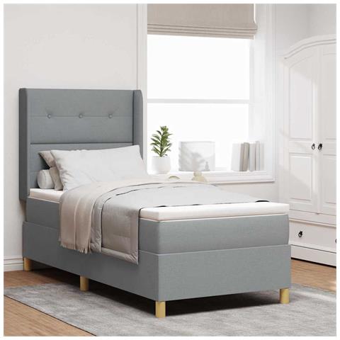 Letto a molle con materasso Grigio chiaro 90 x 190 cm Tessuto - Foto 2