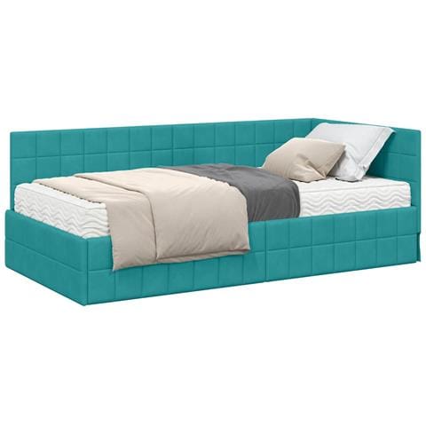 Struttura Letto Angolare con Materasso 2 pcs Turchese Velluto - Foto 1