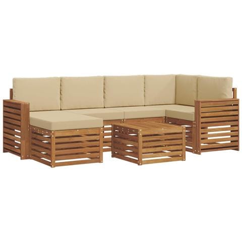 Set divani 7 pcs Naturale e Beige Legno di Acacia Massello - Foto 1