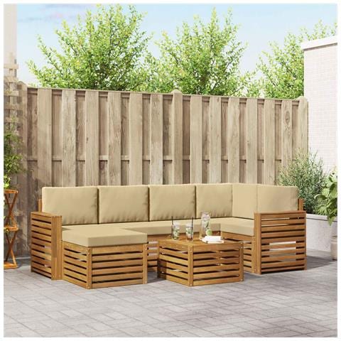 Set divani 7 pcs Naturale e Beige Legno di Acacia Massello - Foto 2