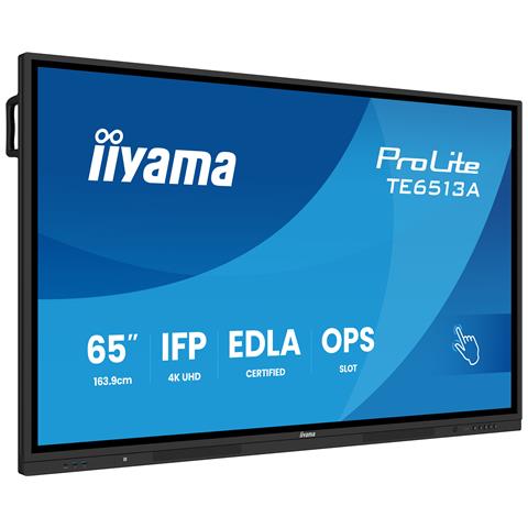 TE6513A-B2AG visualizzatore di messaggi Pannello piatto interattivo 163,8 cm (64.5") Wi-Fi 500 cd /m² 4K Ultra HD Nero Touch screen Processore integrato Android 24/7 - Foto 1