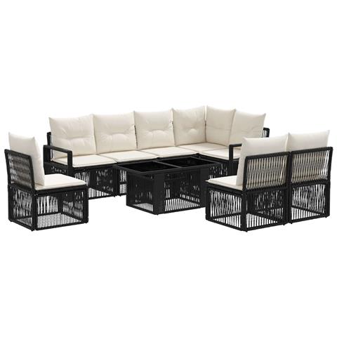 Set Divano da Giardino 9 pz Nero e Bianco Crema polyrattan - Foto 1