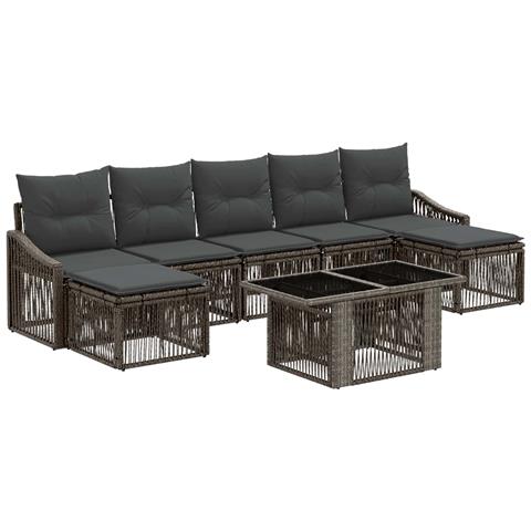 Set Divano da Giardino 8 pz Grigio e Grigio Scuro polyrattan - Foto 1