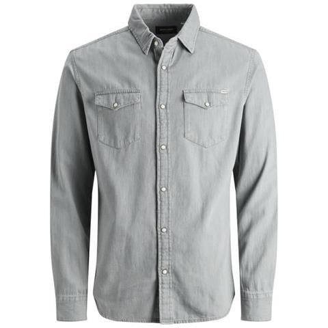 Camicia Di Jeans A Maniche Lunghe Da Uomo Grigio Chiaro - Foto 1