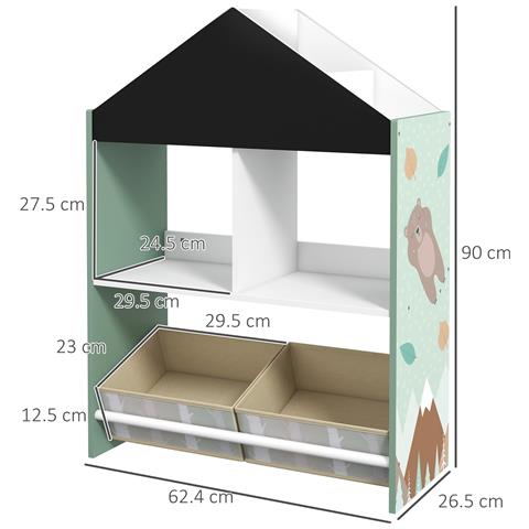 Scaffale Portagiochi Per Bambini Con Ripiani E Cassetti Rimovibili, Verde - Foto 2
