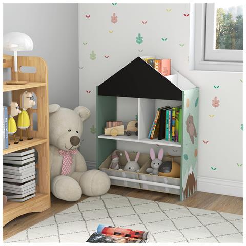 Scaffale Portagiochi Per Bambini Con Ripiani E Cassetti Rimovibili, Verde - Foto 6