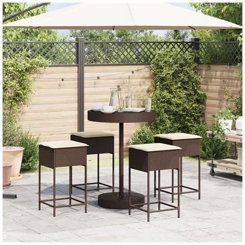 Set Bar Da Giardino 5 Pz Con Cuscini In Polyrattan Marrone - Foto 2