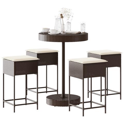 Set Bar Da Giardino 5 Pz Con Cuscini In Polyrattan Marrone - Foto 8