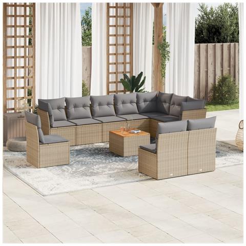 Set Divani da Giardino 11 pz con Cuscini Beige in Polyrattan - Foto 2