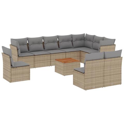Set Divani da Giardino 11 pz con Cuscini Beige in Polyrattan - Foto 1