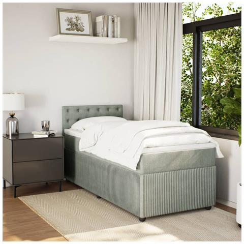 Giroletto A Molle Con Materasso Grigio Chiaro 80x200 Cm Velluto - Foto 3