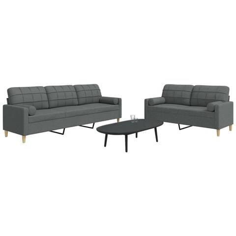 Set Di Divani 2 Pz Con Cuscini Grigio Scuro In Tessuto - Foto 1