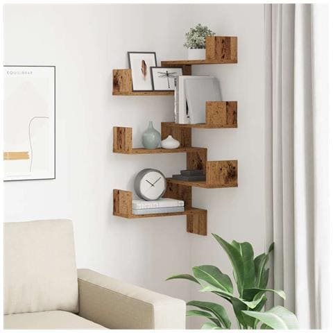 Mensole Angolari 2pz Legno Antico 40x40x49,5 Cm In Truciolato - Foto 3