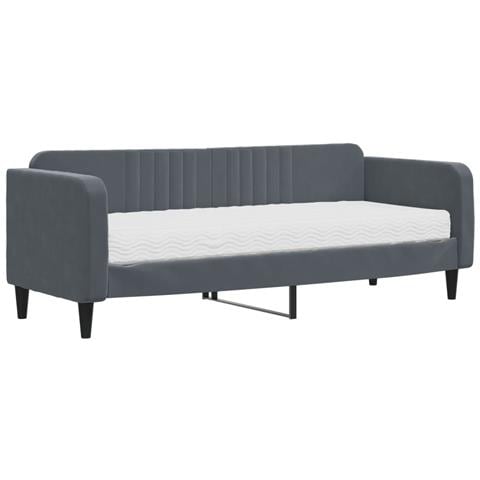 Divano Letto Con Materasso Grigio Scuro 80x200 Cm In Velluto - Foto 2