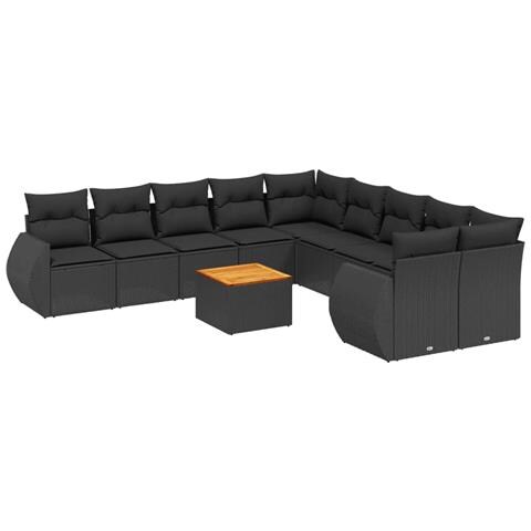 Set Divani Da Giardino 11 Pz Con Cuscini In Polyrattan Nero - Foto 2