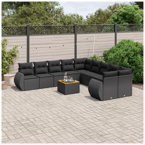 Set Divani Da Giardino 11 Pz Con Cuscini In Polyrattan Nero - Foto 1
