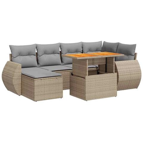 Set Divani Da Giardino 7 Pz Con Cuscini Beige In Polyrattan - Foto 2