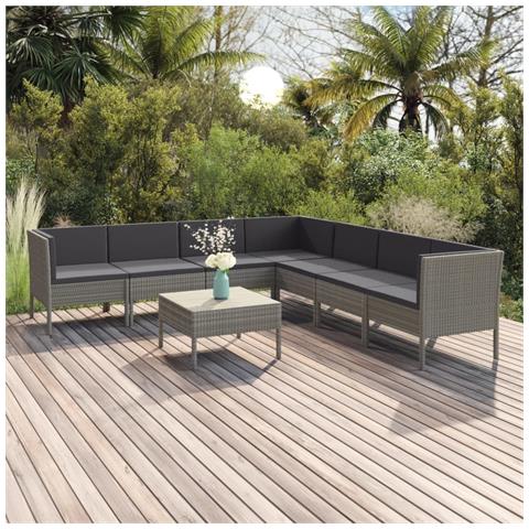 Set Divani Da Giardino 8 Pz Con Cuscini In Polyrattan Grigio - Foto 8