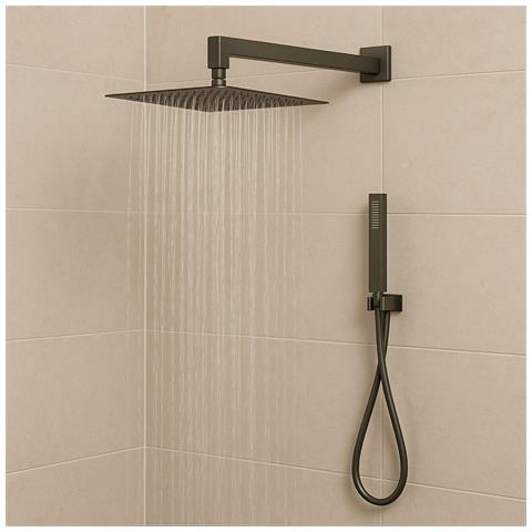 Set Per Doccia Soffione Quadro In Acciaio Inox 25x25 Millimetri Canna Di Fucile *** Finitura- : Canna Di Fucile - Foto 1