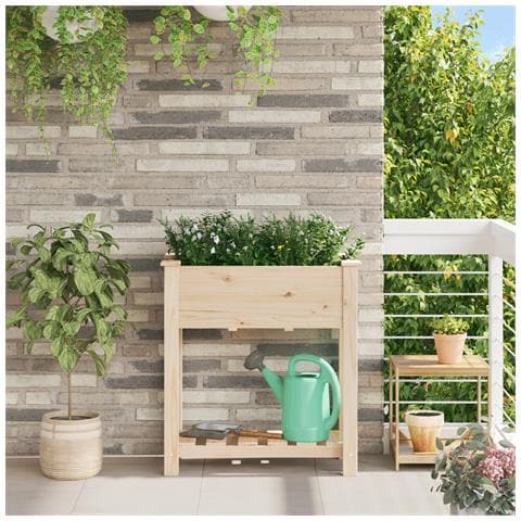 Fioriera da giardino con ripiano 71x37x76 cm in legno massello di abete - Foto 2
