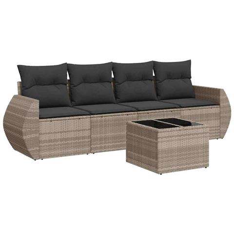 Set Divano da Giardino 5pz con Cuscini Grigio Chiaro Polyrattan - Foto 1