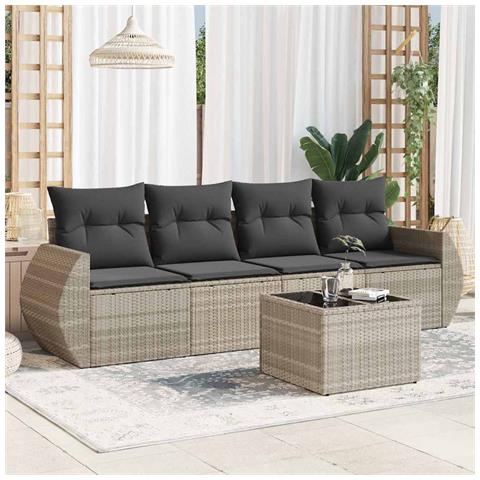 Set Divano da Giardino 5pz con Cuscini Grigio Chiaro Polyrattan - Foto 2