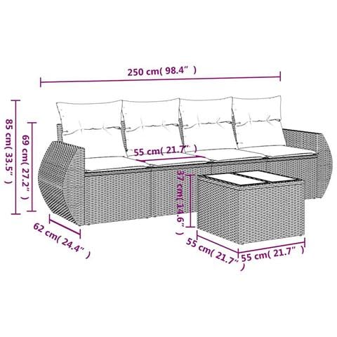 Set Divano da Giardino 5pz con Cuscini Grigio Chiaro Polyrattan - Foto 3