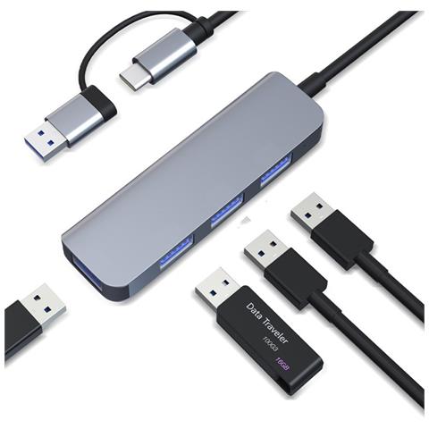 Doppio Hub Usb-c E Usb-a Con 1 Porta Usb 3.0 E 3 Porte Usb 2.0 - Foto 1