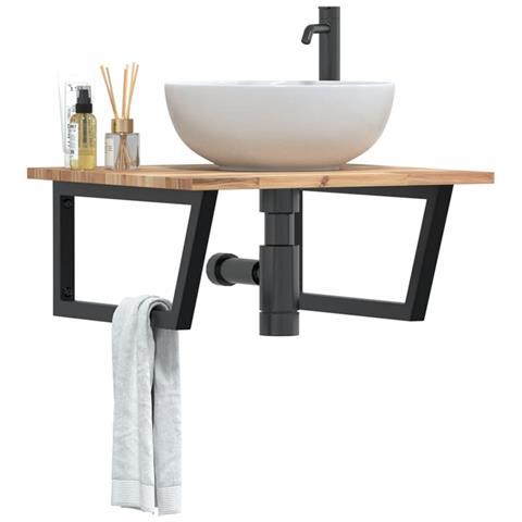 Ripiano A Parete Per Lavabo In Acciaio E Massello Di Acacia - Foto 8