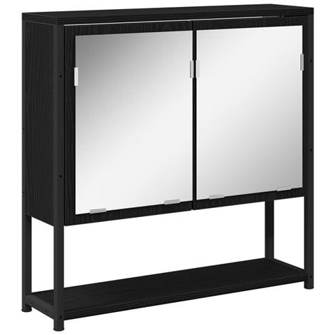 Mobiletto Specchio Bagno Rovere Nero 60x16x60 cm Legno Ingegnerizzato - Foto 1