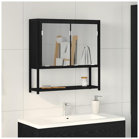 Mobiletto Specchio Bagno Rovere Nero 60x16x60 cm Legno Ingegnerizzato - Foto 2
