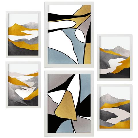 Set Di 6 Stampe Genere Natura 1 In Paesaggi Astratti Dipinti Decorativi Estetici Per Il Tuo Soggiorno Camera Da Letto Casa A3 & A4 Cornice Bianca - Foto 1