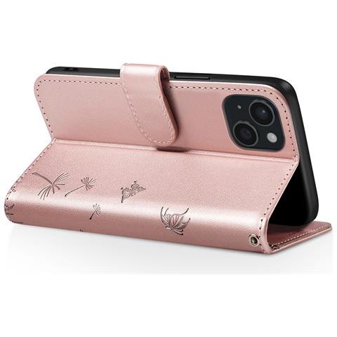 Custodia A Portafoglio Per Iphone 15 Design Premium Fiori Farfalla, Rosa Champagne - Foto 2