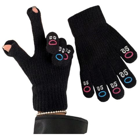 Guanti Invernali Senza Dita In Maglia Touchscreen - Miscela Di Cotone, Colori Multipli Black - Foto 1