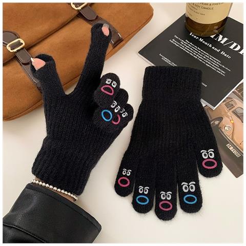 Guanti Invernali Senza Dita In Maglia Touchscreen - Miscela Di Cotone, Colori Multipli Black - Foto 2