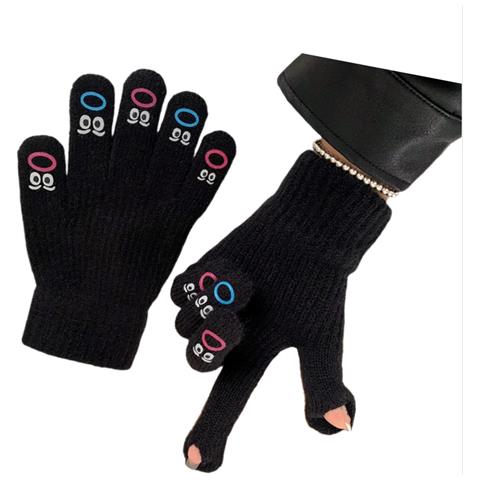Guanti Invernali Senza Dita In Maglia Touchscreen - Miscela Di Cotone, Colori Multipli Black - Foto 3