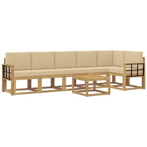 Set di divani da esterno 7 pcs Bianco e Beige Poliestere - Foto 1