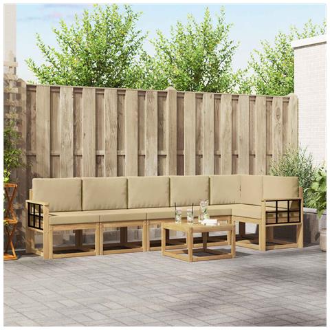 Set di divani da esterno 7 pcs Bianco e Beige Poliestere - Foto 2