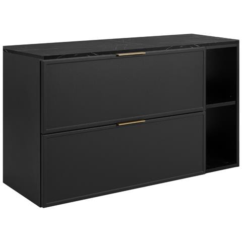 Mobile sottolavabo da 140 cm, Marrone, Ripiano nero, Lavabo sospeso, Chiusura ammortizzata, Piano di lavoro effetto marmo nero - Foto 1