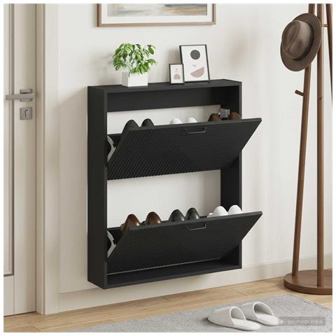 Mobiletto per Scarpe da Muro HAARLEM 71 x 17 x 86 cm Nero - Foto 2